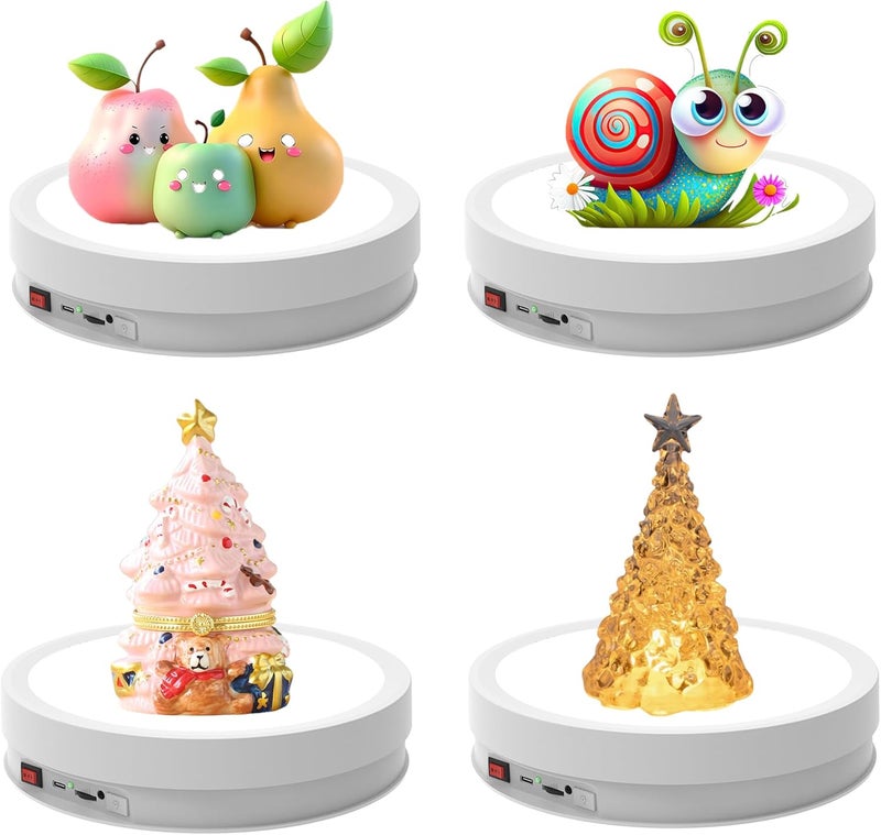 JAYEGT Variety Colors LED Light Base Non-Slip Rotating Display Stand , 66Lbs Load,360 Photography Turntable for Products Shows, Glass Crystal Artwork, Jewelry,Remote control (12.6inch / 6Color LED Light / White/Rechargeable) - Image 2